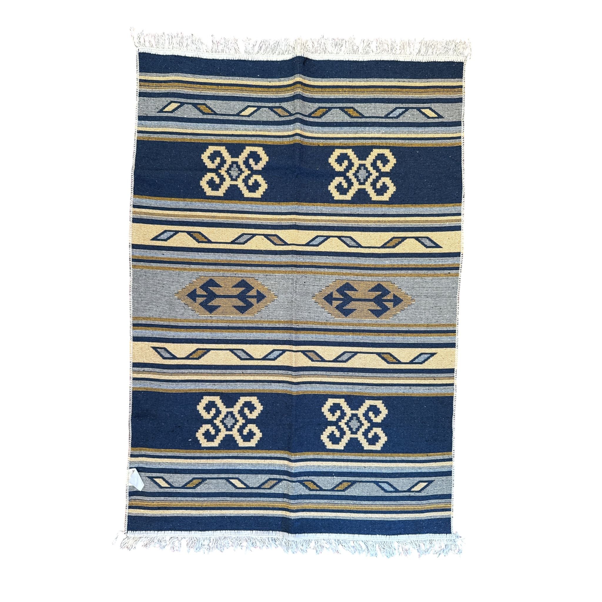 Covor tesut rustic - tradițional, calitate superioară, Albastru, 100x150 cm Covor tesut rustic - tradițional, calitate superioară, Albastru, 100x150 cm